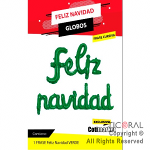 GLOBOS METALIZADOS FRASE FELIZ NAVIDAD VERDE  x 1 UNIDADES